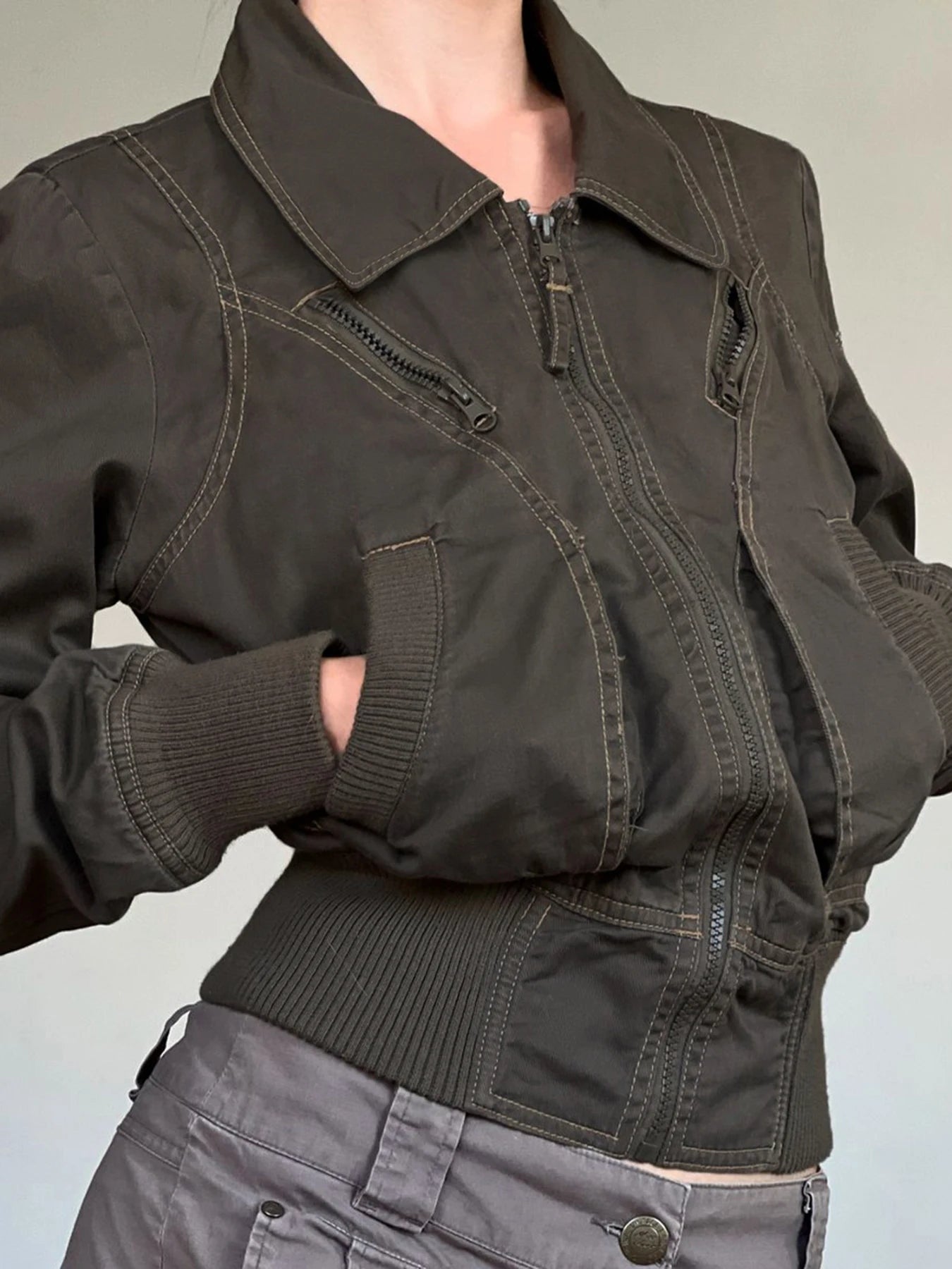 Chaquetas elegantes de manga larga con cremallera punk para mujer, ajustadas, lisas, nuevas y modernas, ropa de calle con cintura ajustada