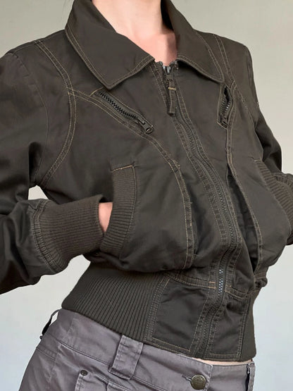 Chaquetas elegantes de manga larga con cremallera punk para mujer, ajustadas, lisas, nuevas y modernas, ropa de calle con cintura ajustada