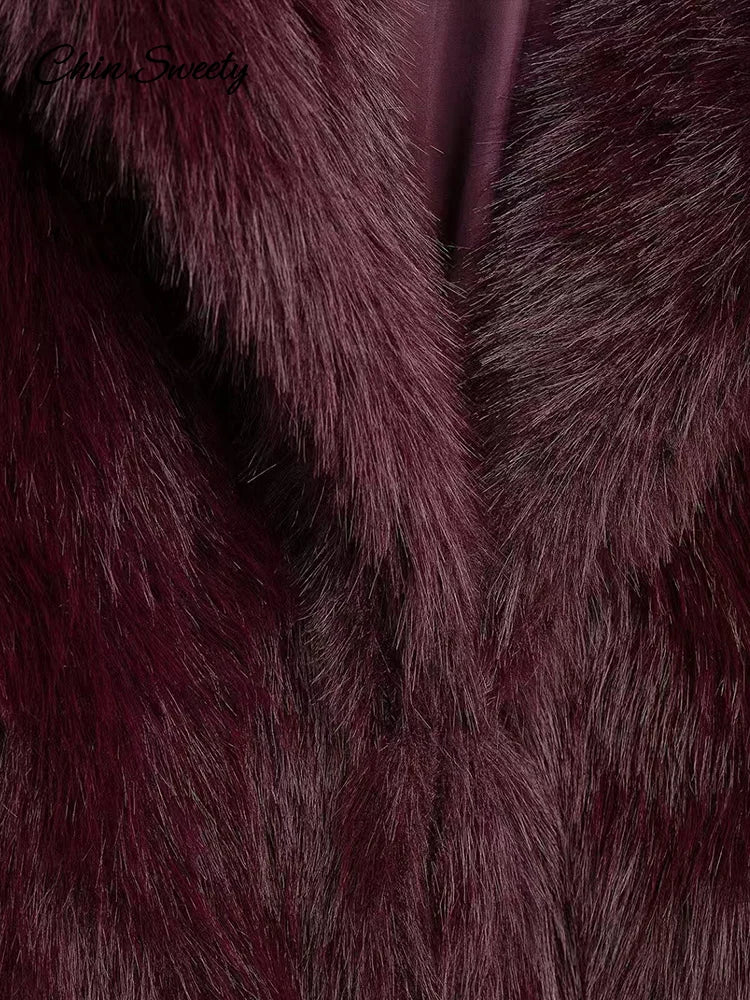 Chaqueta de piel sintética marrón de lujo para mujer, abrigo grueso y esponjoso de manga larga con solapa extragrande, ropa de calle cálida de lujo para invierno.