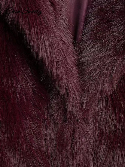 Chaqueta de piel sintética marrón de lujo para mujer, abrigo grueso y esponjoso de manga larga con solapa extragrande, ropa de calle cálida de lujo para invierno.