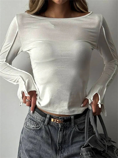 Camiseta interior de retazos de moda para mujer, top de cintura alta, liso, ajustado, informal, irregular, fruncido, ropa de calle para mujer, camiseta para viajar al trabajo