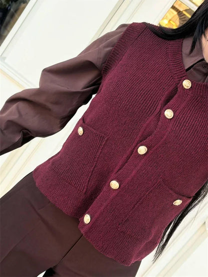 Casual Loose Sweater Cardigan Vestidos For Women Sleeveless Ribbed Cropped Pocket Commute Top Female Solid Cardigan Top