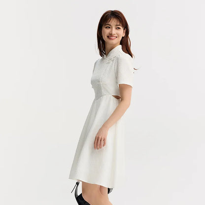 Women Dress Small Stand-Up Collar Buttoned Elegant And Gentle Summer Slightly Sexy Short Skirt  New Arrival