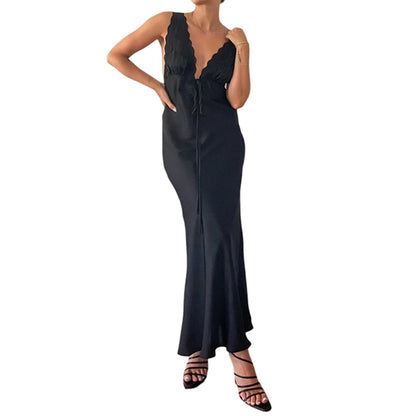 Vestido con ribete de encaje para mujer, estampado floral, escote en V, sin mangas, ajustado, sexy, sin espalda, para cóctel, ropa Y2K