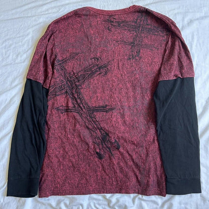 Camiseta vintage grunge emo Y2K de los años 2000, estilo cross cyber goth, con retazos, de manga larga, estilo e-girl, estilo gótico harajuku, holgada, para mujer y hombre.