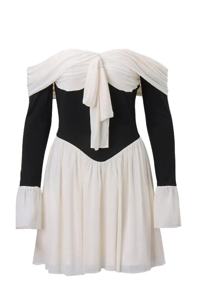 Strapless Mini Dress with Long Sleeves and High Waist