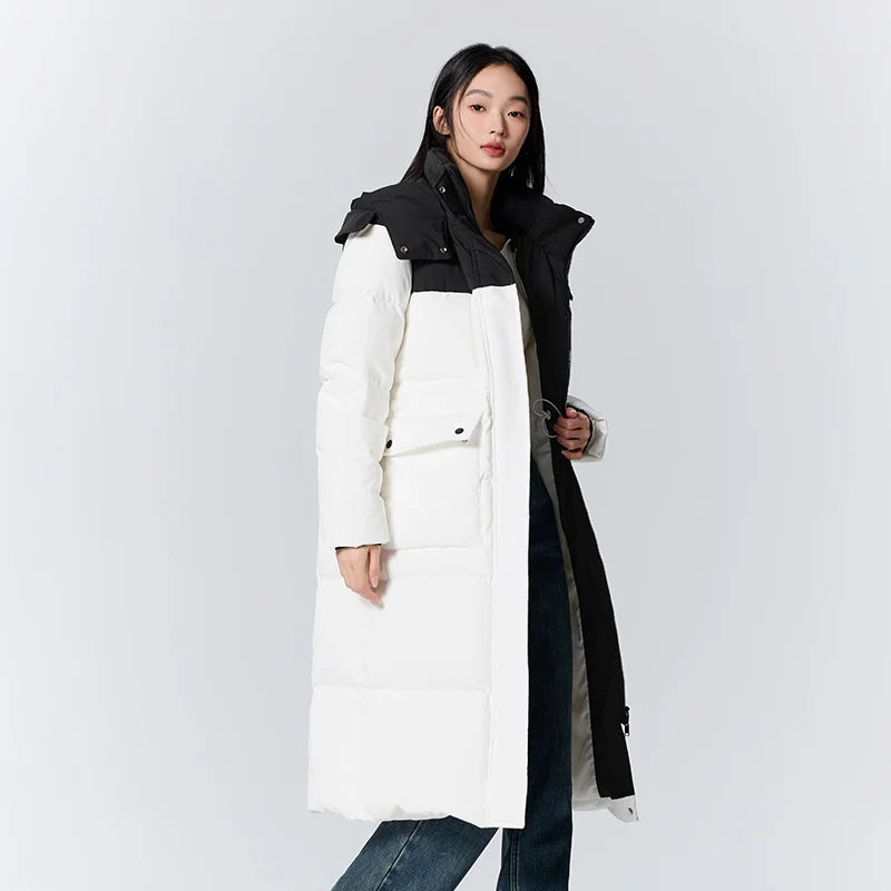 Chaqueta de plumas para mujer, larga, con capucha, moderna, para exteriores, invierno, nueva moda, con letras, abrigo grueso de tres capas, con almacenamiento de calor