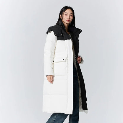 Chaqueta de plumas para mujer, larga, con capucha, moderna, para exteriores, invierno, nueva moda, con letras, abrigo grueso de tres capas, con almacenamiento de calor