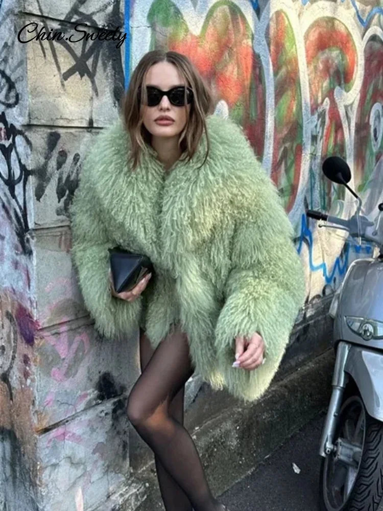 Chaqueta de piel sintética de lujo para mujer, abrigo de felpa de manga larga de gran tamaño con solapa, elegante abrigo de invierno para mujer, ropa de abrigo gruesa y cálida