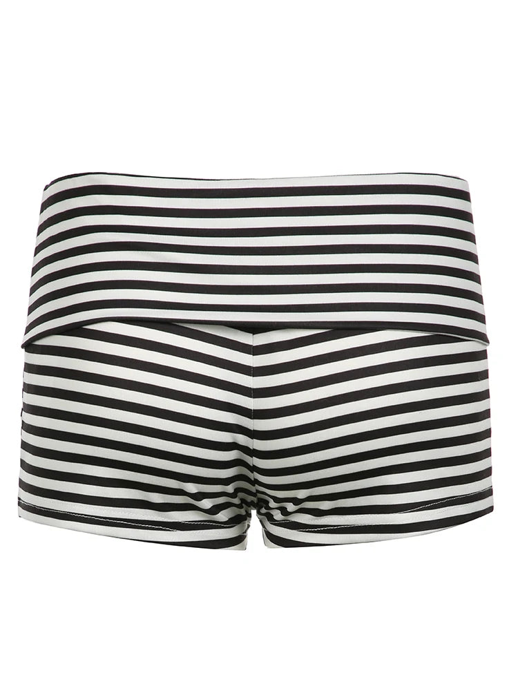 Black White Stripe Slim Shorts For Women Low Waist Summer Booty Short Pants Cute Simple Fashion Vacation Outfits