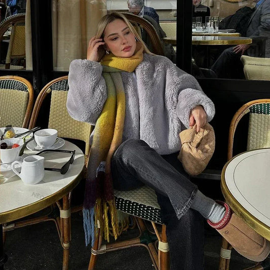 Abrigo de piel sintética de conejo para mujer, chaqueta de piel suave y cálida, estilo urbano, para invierno