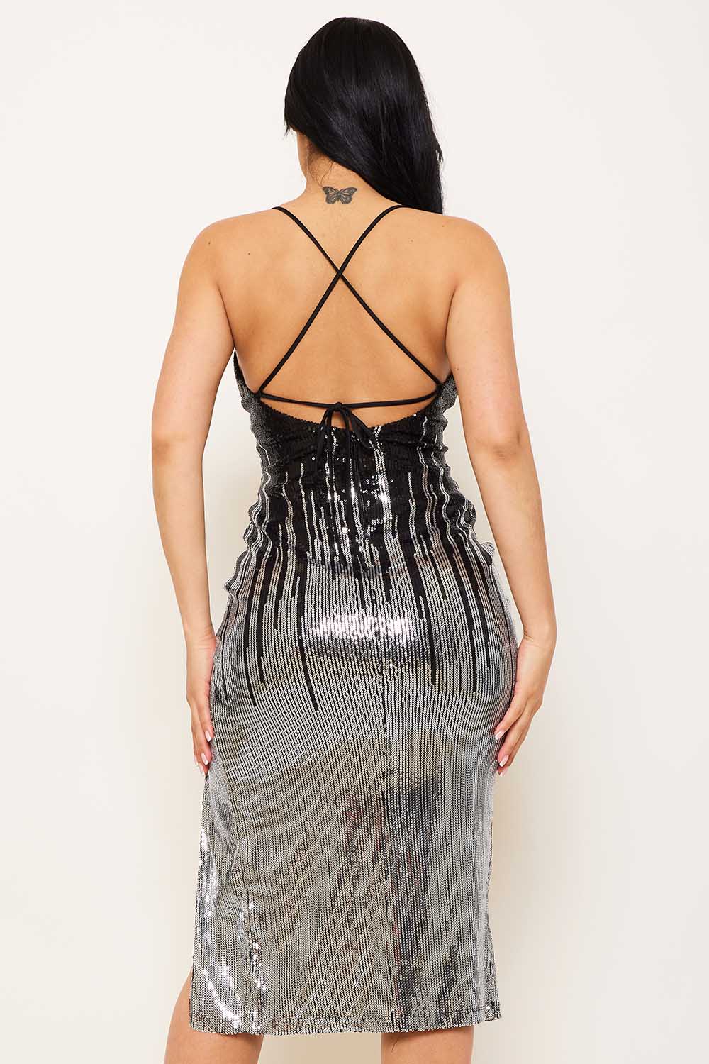Symphony Dress - Sequin Two-Town Midi Dress