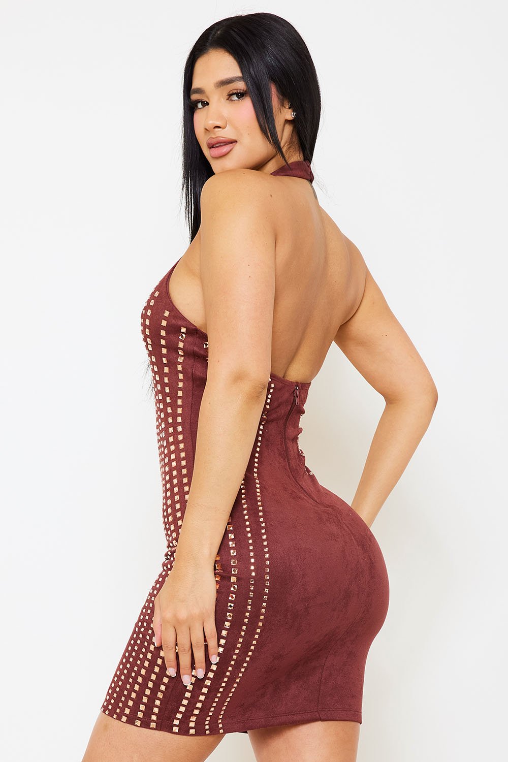 Symphony Dress - Multi Rhinestone Strap Suade Mini Dress