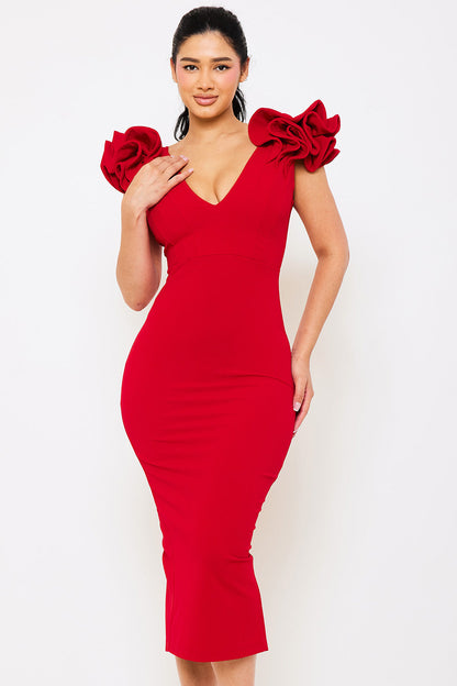 Symphony Dress - Ruffle Detail Shoulder Midi Dress