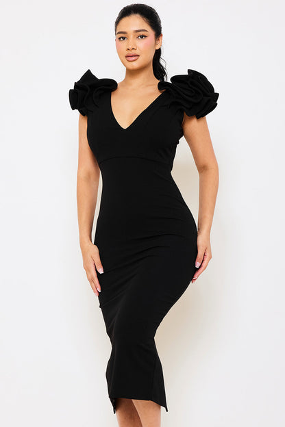 Symphony Dress - Ruffle Detail Shoulder Midi Dress