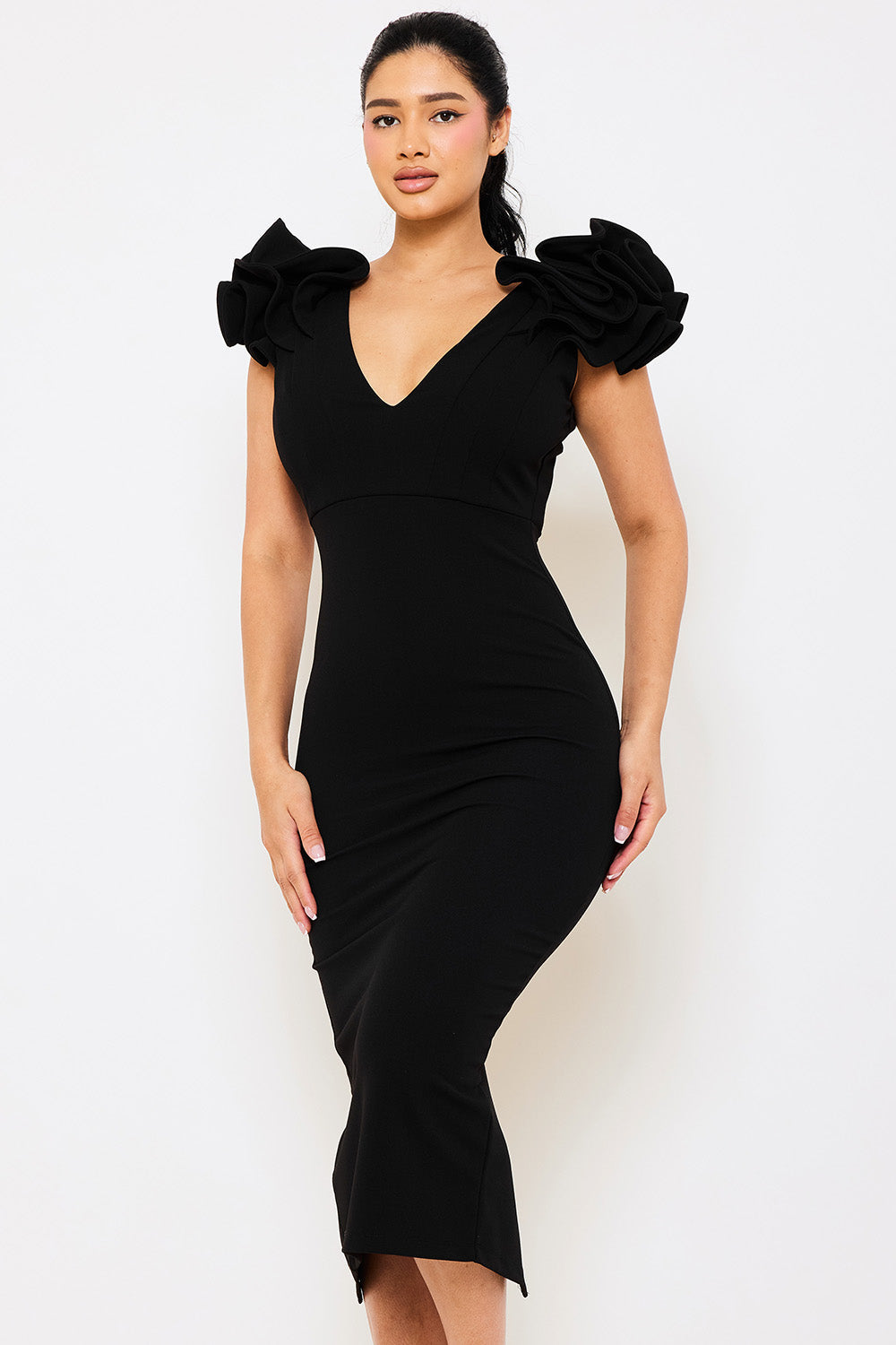 Symphony Dress - Ruffle Detail Shoulder Midi Dress