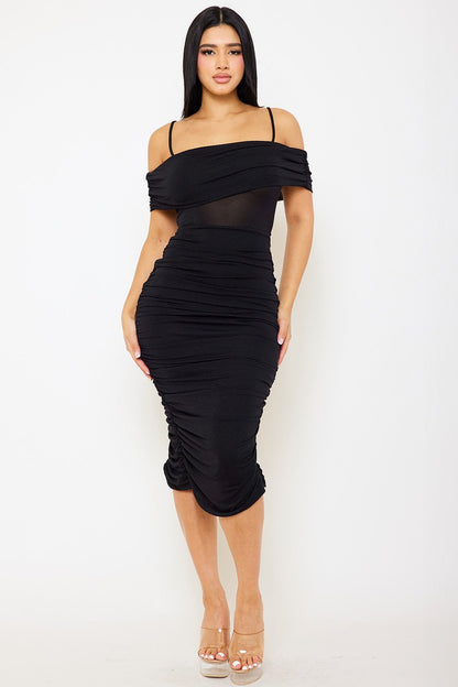 Symphony Dress - Glitter Open Shoulder Midi Dress