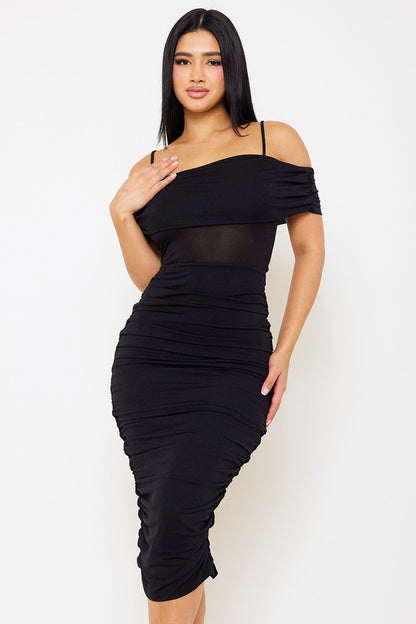 Symphony Dress - Glitter Open Shoulder Midi Dress