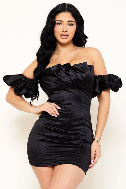Symphony Dress - Glittered Satin Pleated Mini Dress