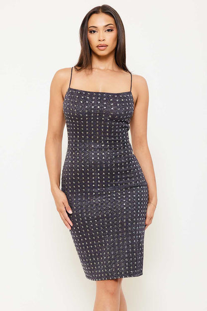 Symphony Dress - Square Rhinestone On Shiny Mini Dress