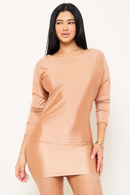 Symphony Dress - Shakira Rib With Rhinestone Mini Dresss