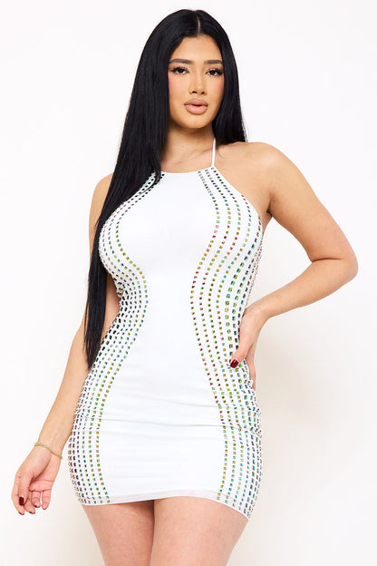 Symphony Dress - Square Rhinestone Power Mesh Mini Dress