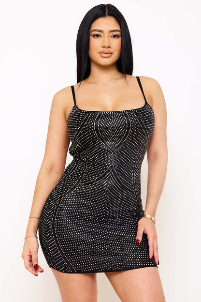 Symphony Dress - Rhinestone Patterned Slinky Foil Fabric Mini Dress