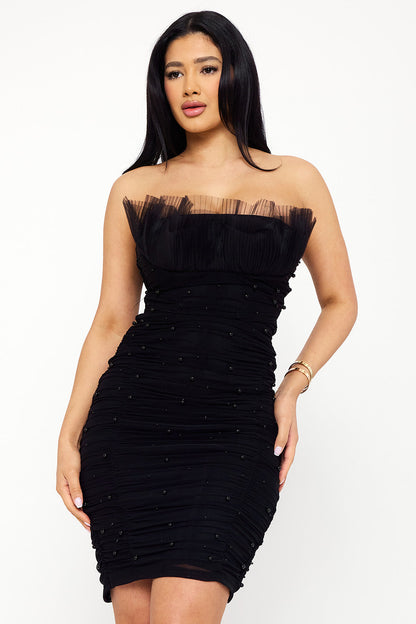 Symphony Dress - Pearl Bead On Power Mesh Midi Dress