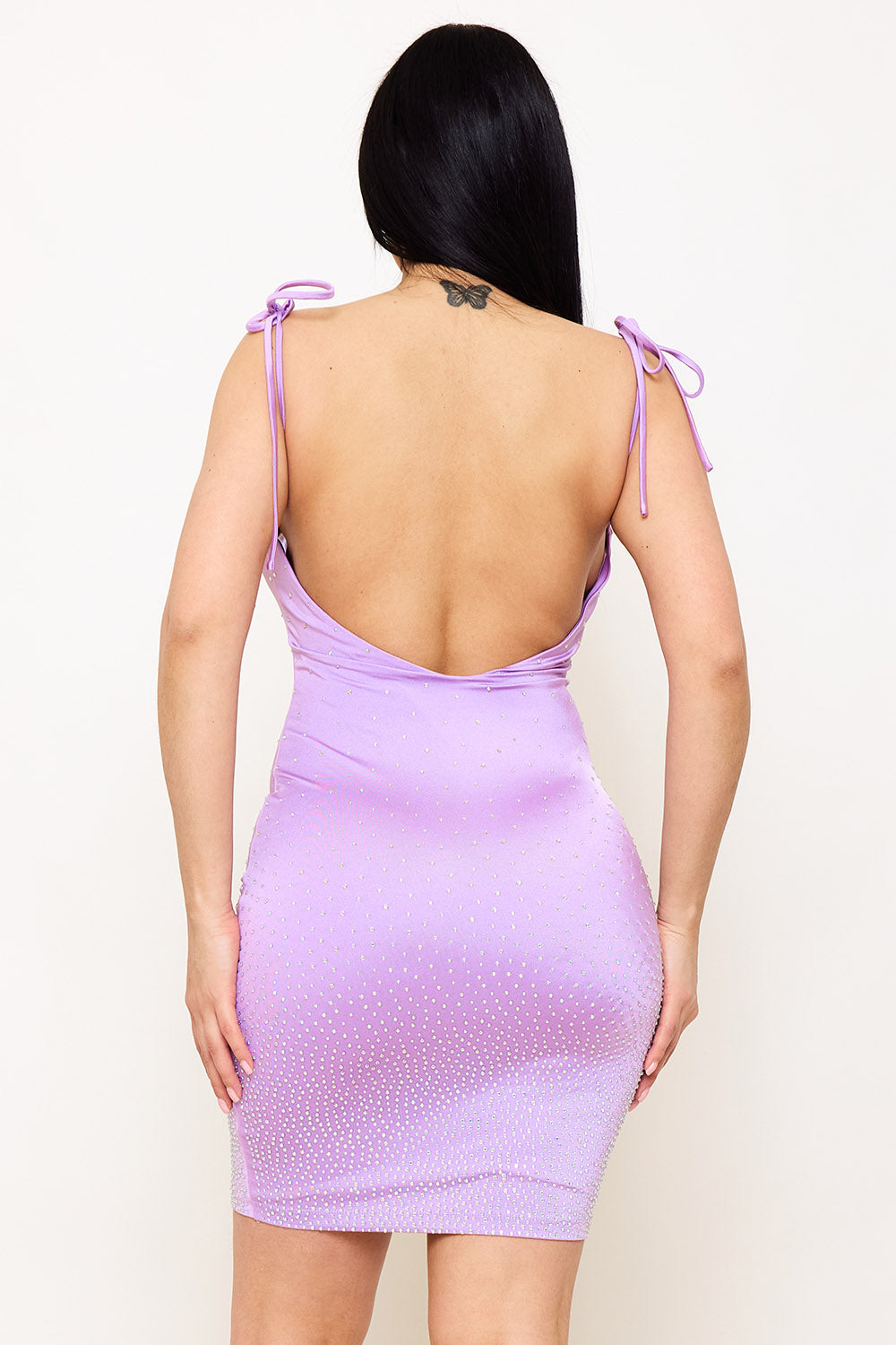 Symphony Dress - Gradation Rhinestone On Power Satin Midi Dress