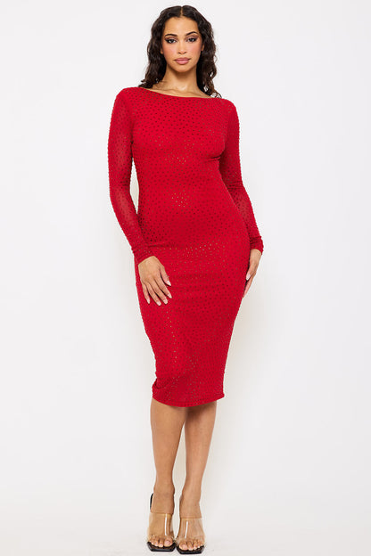 Symphony Dress - Translucent Rhinestone Midi Dress