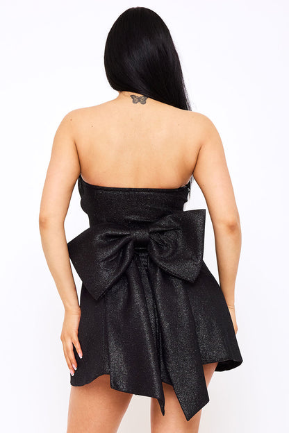 Symphony Dress - Bonded Shiny Knit Large Bow Accent Mini Dress