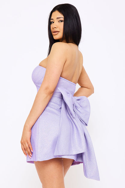 Symphony Dress - Bonded Shiny Knit Large Bow Accent Mini Dress