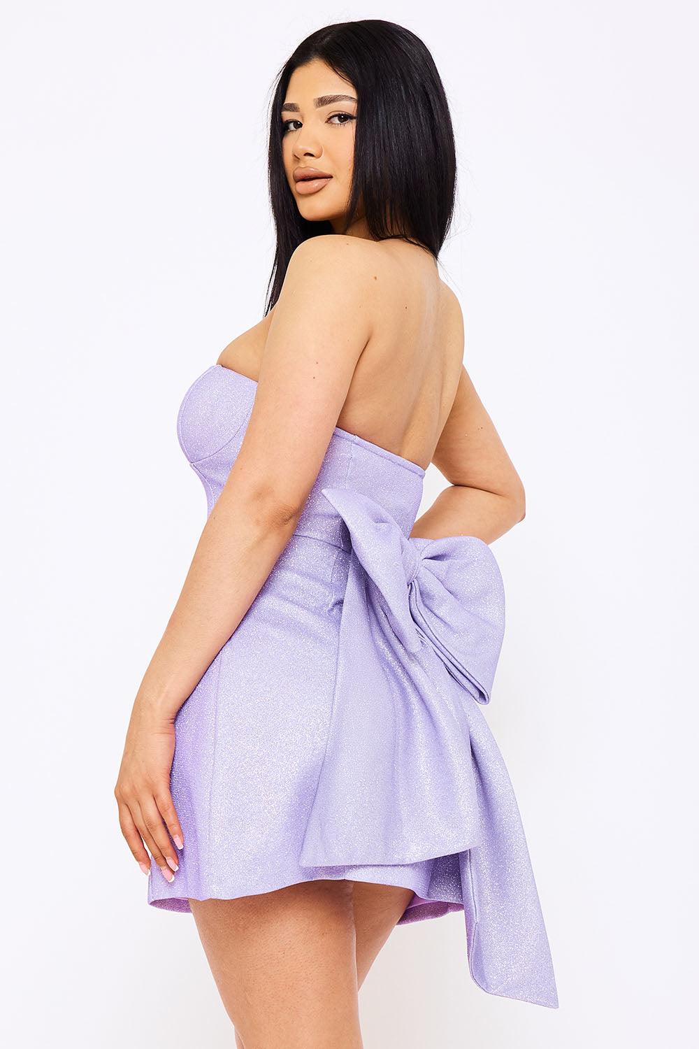 Symphony Dress - Bonded Shiny Knit Large Bow Accent Mini Dress