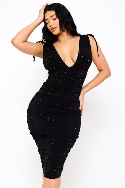 Symphony Dress - Deep V-Neckline Soft Slinky Midi Dress