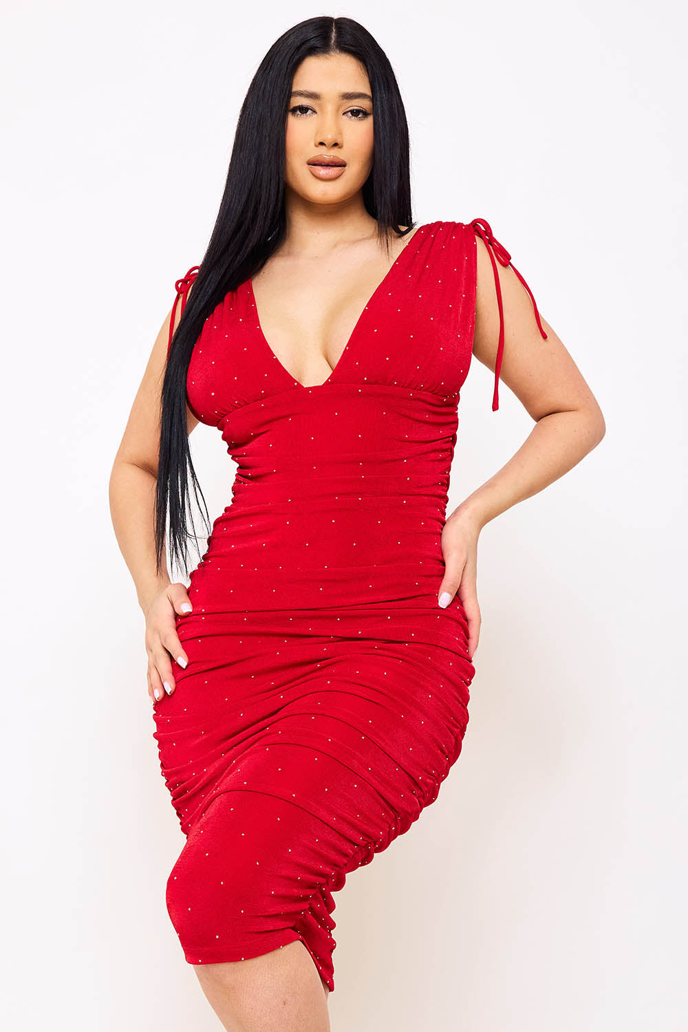 Symphony Dress - Deep V-Neckline Soft Slinky Midi Dress