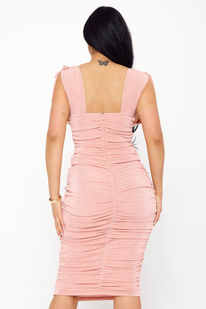 Symphony Dress - Deep V-Neckline Soft Slinky Midi Dress