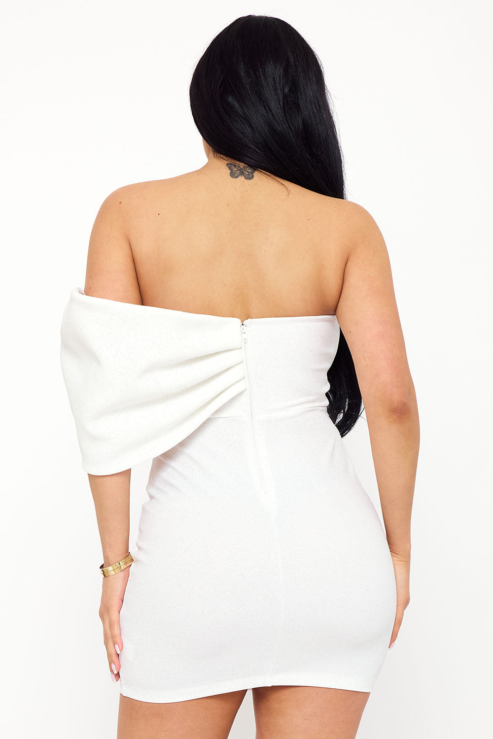 Symphony Dress - Glitter With Large Bow On One Shoulder Mini Dress