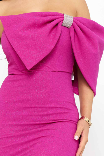 Symphony Dress - Glitter With Large Bow On One Shoulder Mini Dress