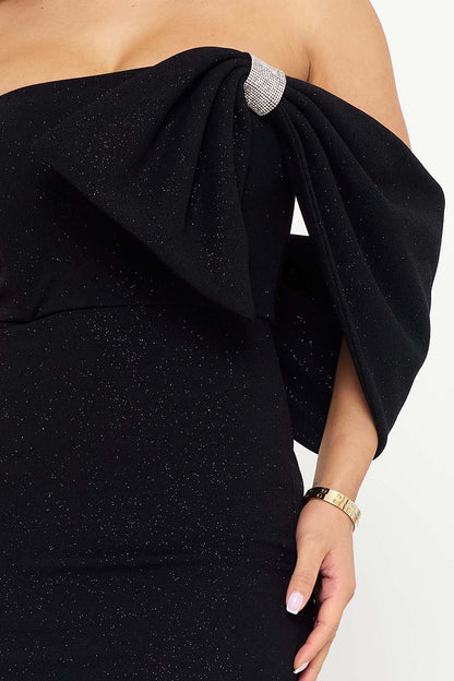 Symphony Dress - Glitter With Large Bow On One Shoulder Mini Dress