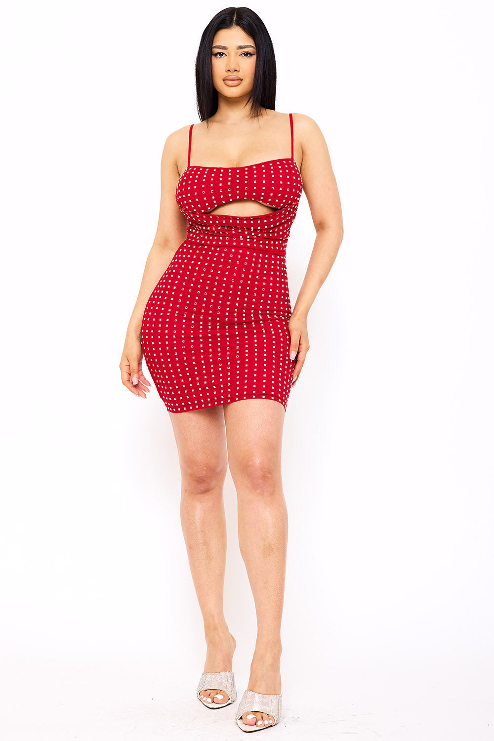 Symphony Dress - Rhinestone On Power Mesh Draped Front Mini Dress