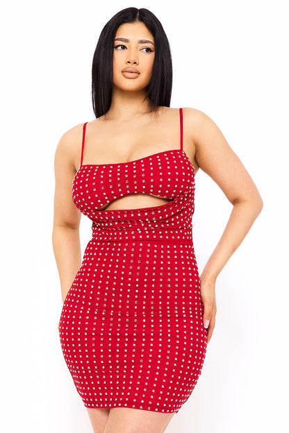 Symphony Dress - Rhinestone On Power Mesh Draped Front Mini Dress