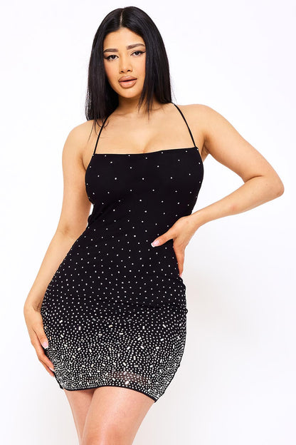 Symphony Dress - Radient Rhinestone Pattern On Power Mesh Mini Dress