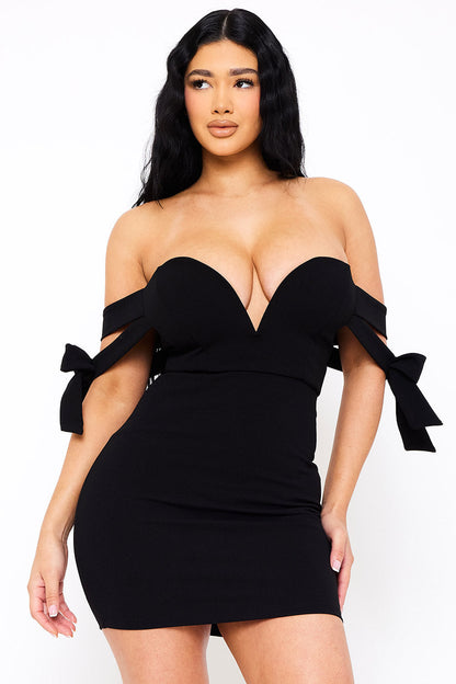 Symphony Dress - Off The Shoulder Bow Shoulder Mini Dress