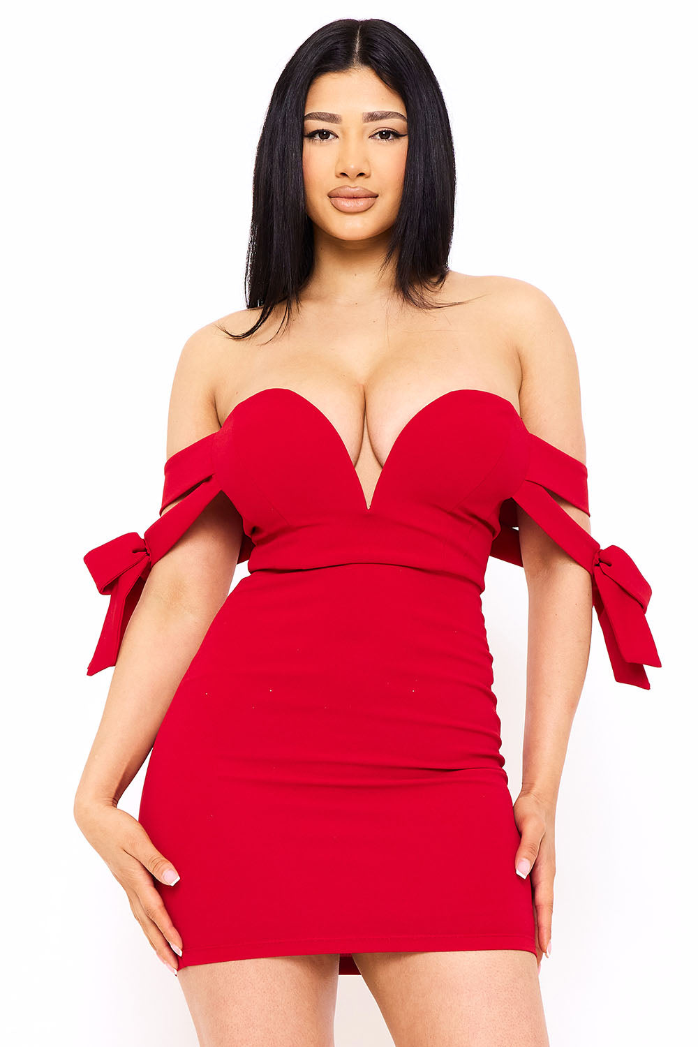Symphony Dress - Off The Shoulder Bow Shoulder Mini Dress