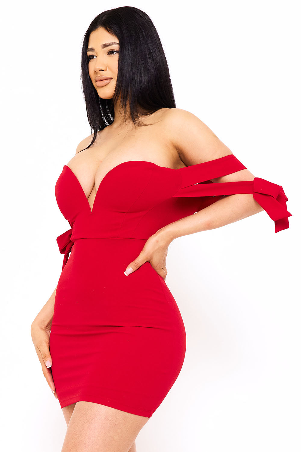 Symphony Dress - Off The Shoulder Bow Shoulder Mini Dress