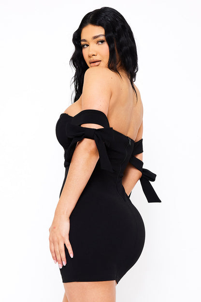 Symphony Dress - Off The Shoulder Bow Shoulder Mini Dress