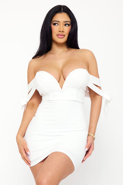 Symphony Dress - Off The Shoulder Bow Shoulder Mini Dress