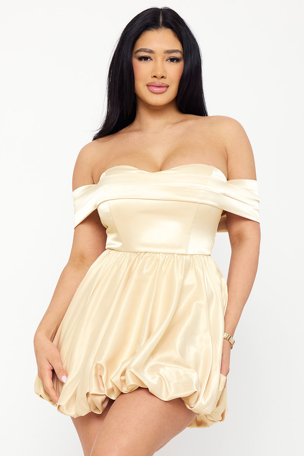 Symphony Dress - Satin Off The Shoulder Mini Dress