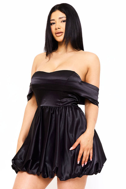 Symphony Dress - Satin Off The Shoulder Mini Dress