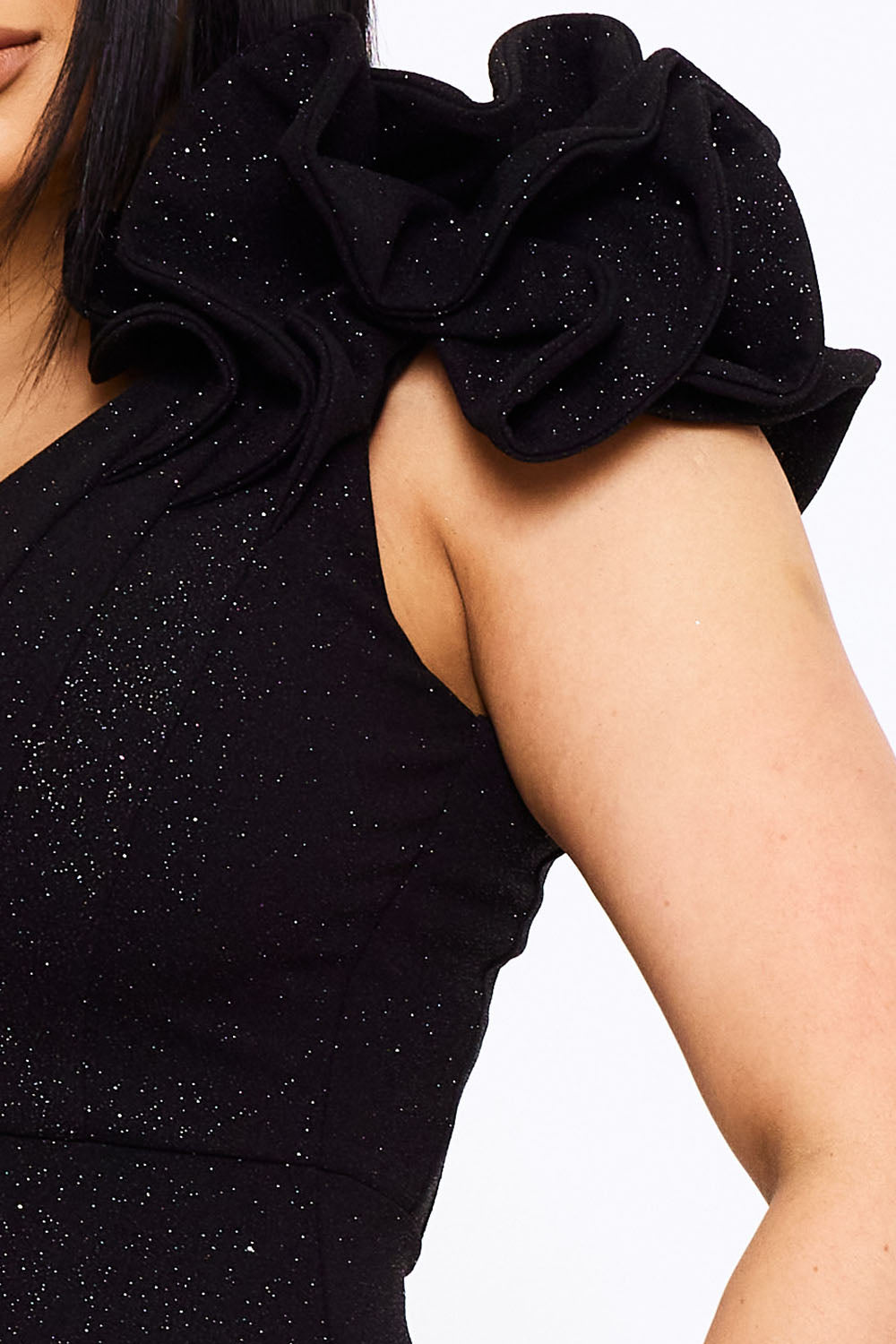 Symphony Dress - Glitter Ruffle Shoulders Midi Dress